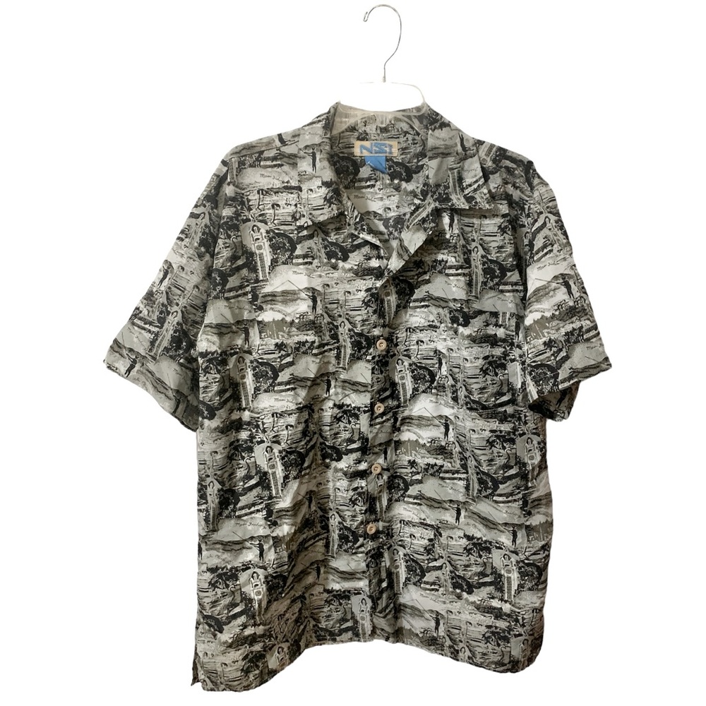 VTG Novelty All Over Print Button Down Shirt L Fishing 70s 80s 90s NSI